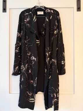 Babaton Black Floral Brushstroke Belted Coat, Outerwear